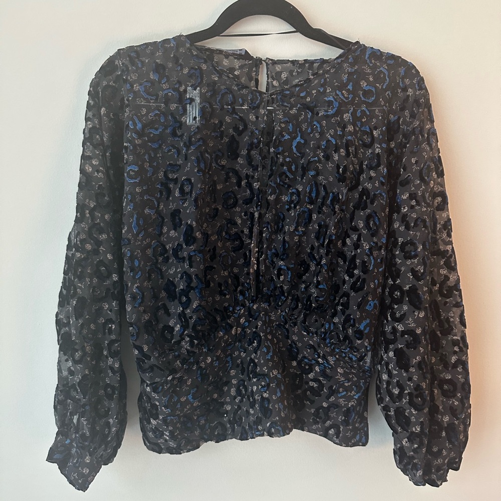 Zara blouse - blue and black, leopard print but subtle